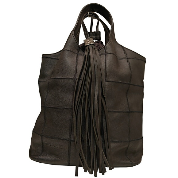 Chanel Handbags - CHANEL Chocobar Handbag Leather Drawstring Tassel Fringe Black